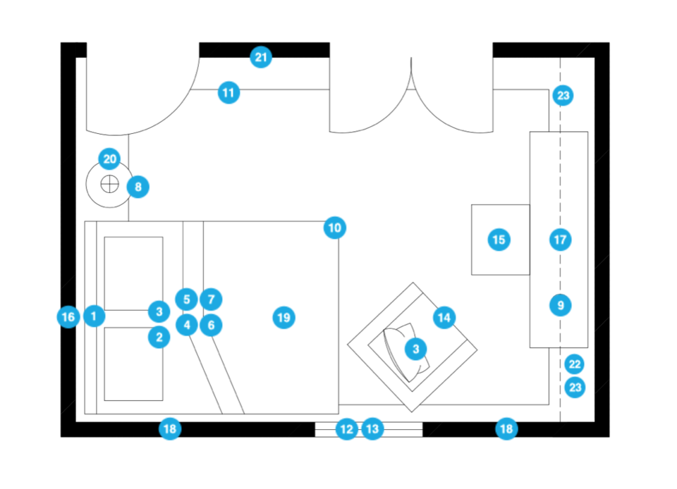 Plano de planta de sala de estar en línea