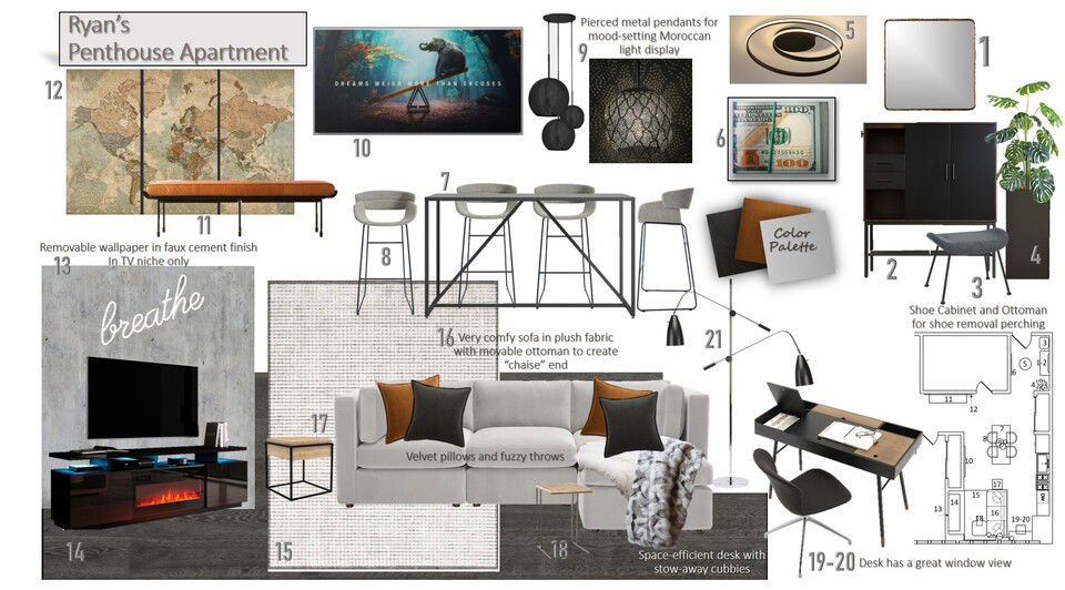 Feminine Bachelor Pad Living Room Decor Wanda P. Moodboard 2 thumb