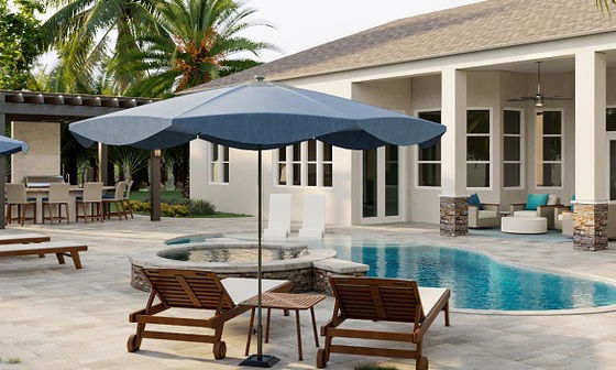 Relaxing Coastal Patio with Grill & Pool by top Naples interior designers