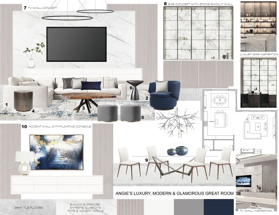 Sala de estar y comedor de lujo moderno combinado Laura A. Moodboard 2 thumb