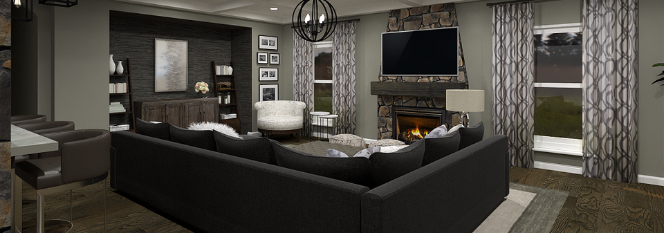 Transitional Living Room Decor Ideas - Rustic Accent Stone- After Rendering