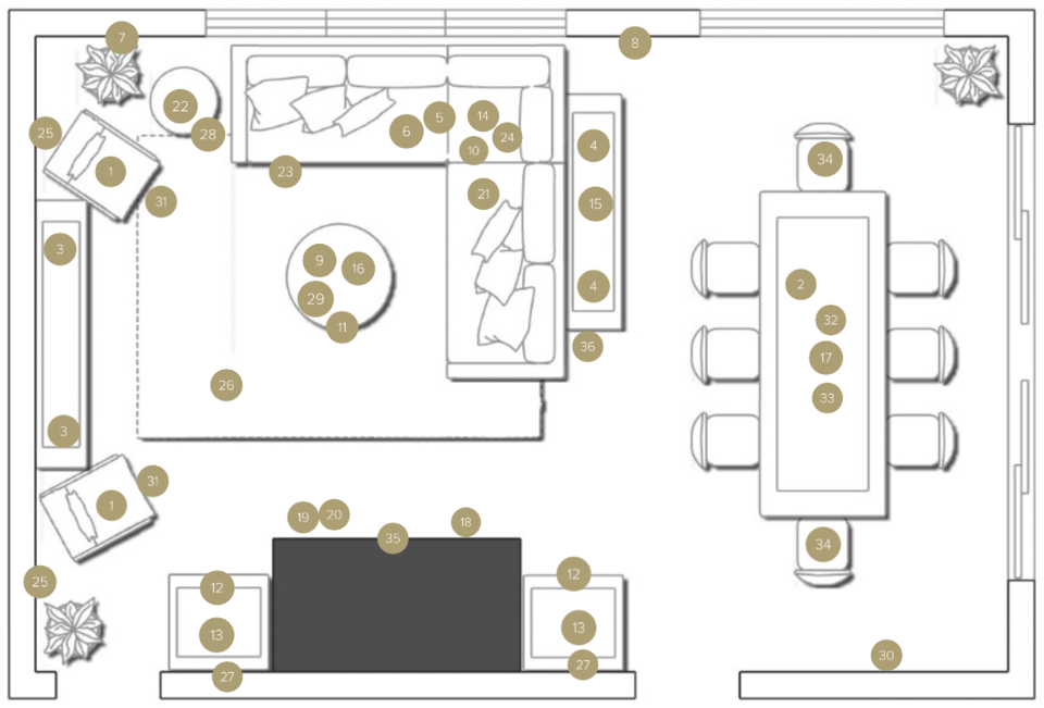Online Designer Combined Living/Dining Floorplan