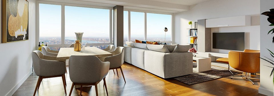 Sleek Apartment Design with Blue & Brown Pops- After Rendering
