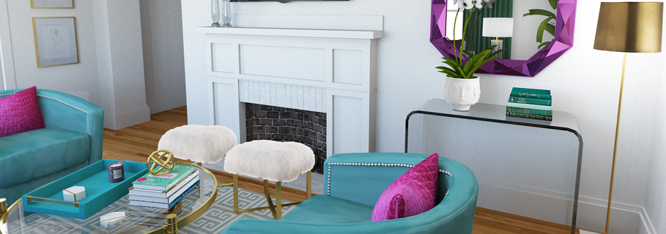 Transformación Glamourosa y Colorida de la Sala de Estar - Renderizado Después