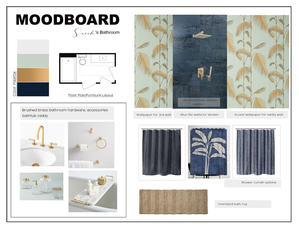 Glam Bathroom with Floral Wallpaper Design Idea Marine H. Moodboard 2 thumb