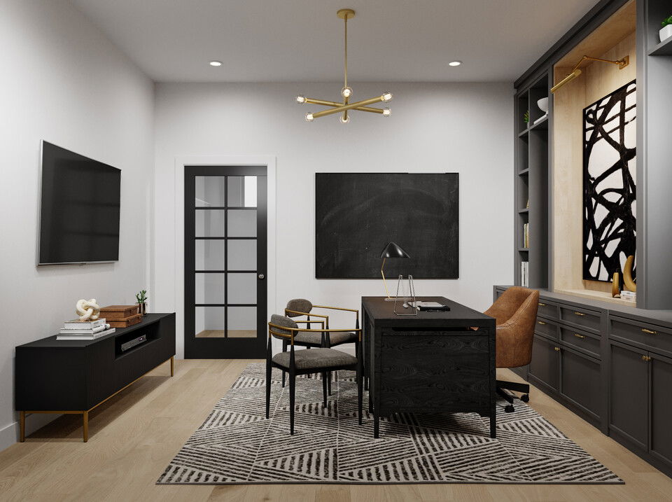 Black Masculine Basement Office Design
