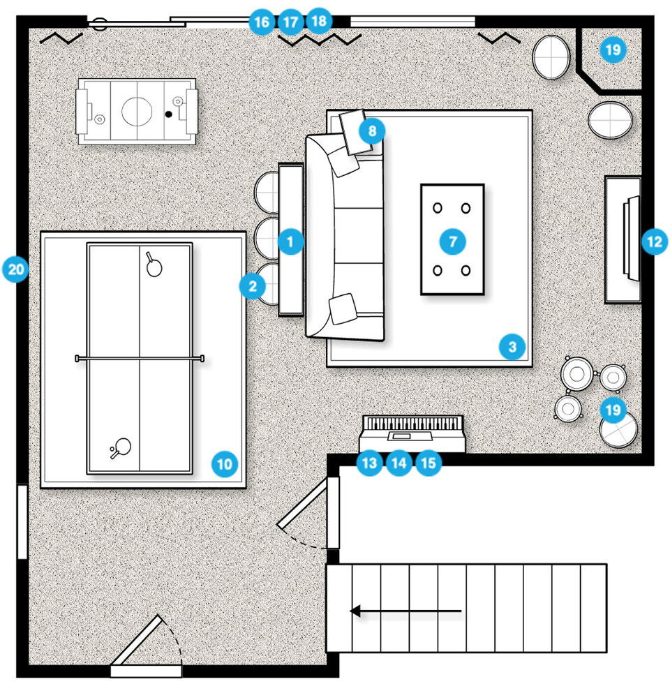 Plano de planta de sala de estar en línea