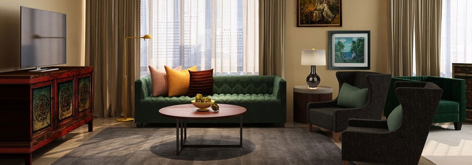 Bold Transitional Living Room- After Rendering