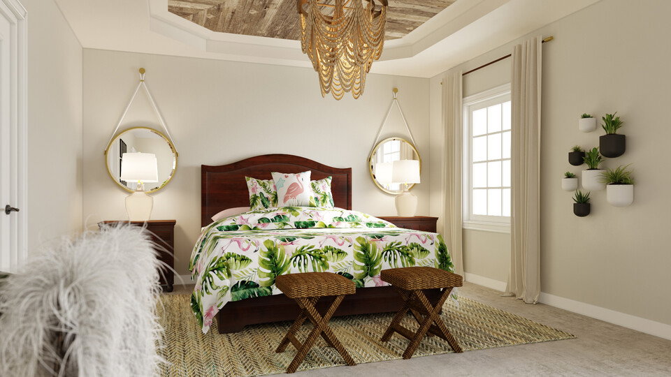 Transitional and Tropical Style Master Bedroom Interior Design