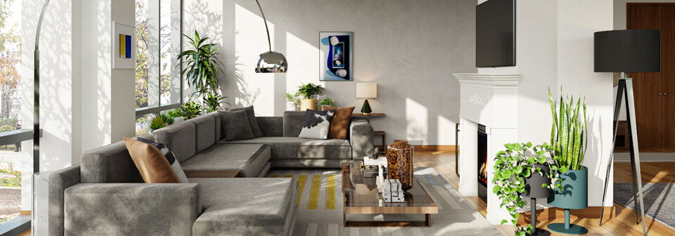 Modern Contemporary Living & Dining Room- After Rendering