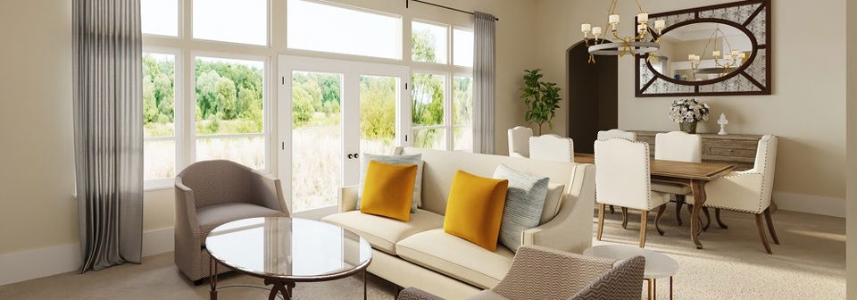 Traditional Feminine Living & Dining Room Decor- After Rendering
