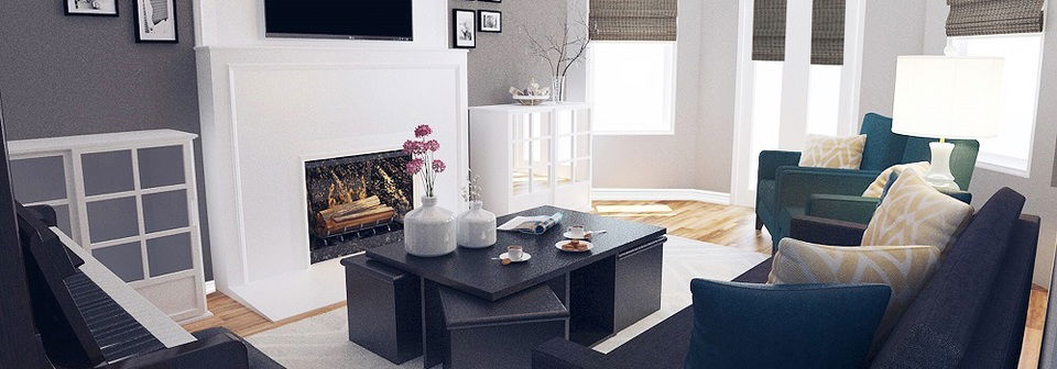 Diseño de Interiores de Sala Familiar Transitional - Renderizado Después