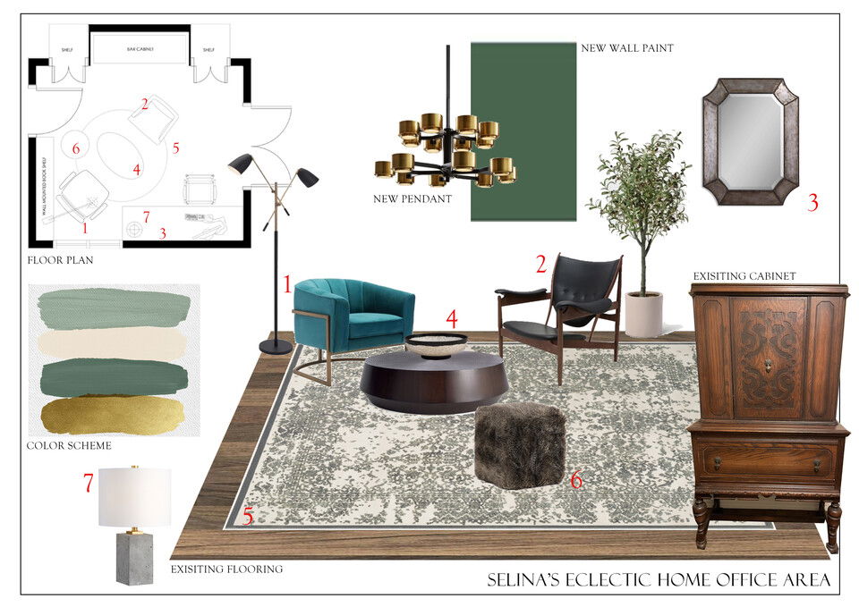 Eclectic Home Office Interior Design Aida A. Moodboard 2 thumb