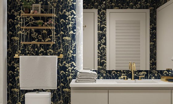 Glam Bathroom with Floral Wallpaper Design Idea