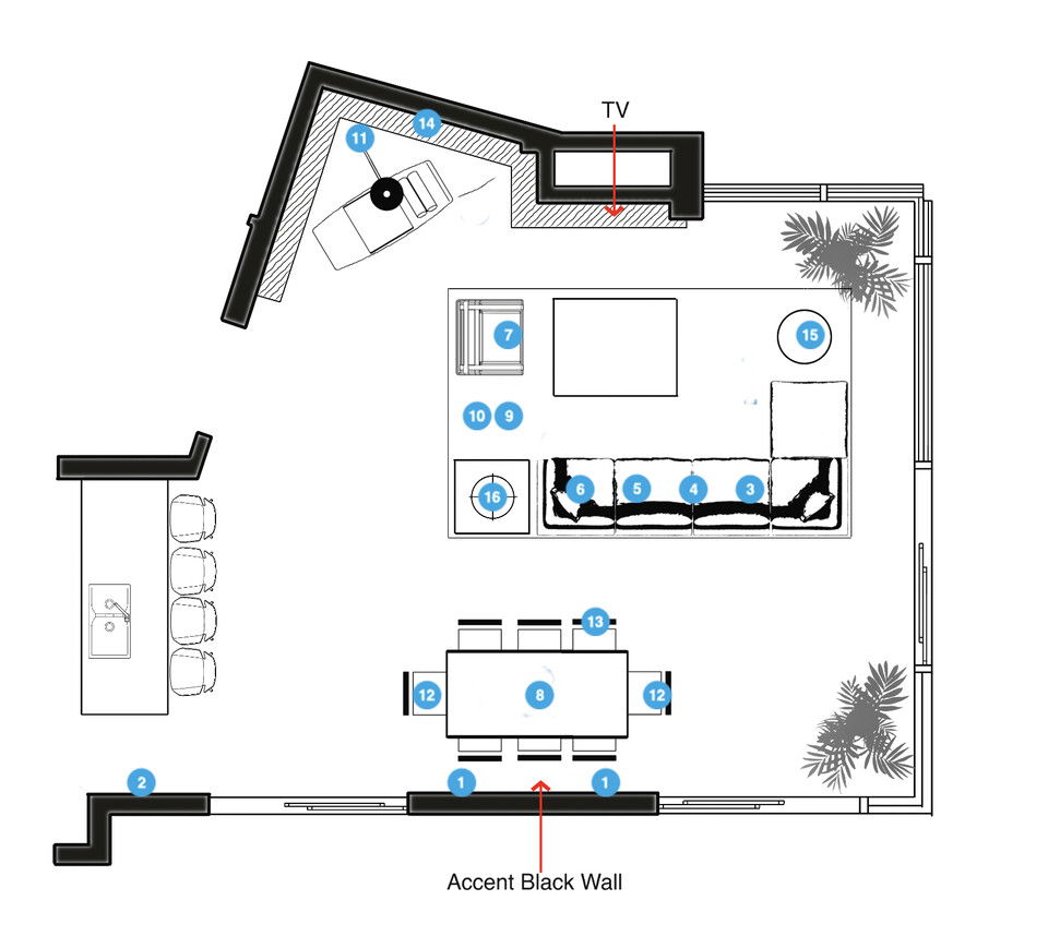 Online Designer Combined Living/Dining Floorplan