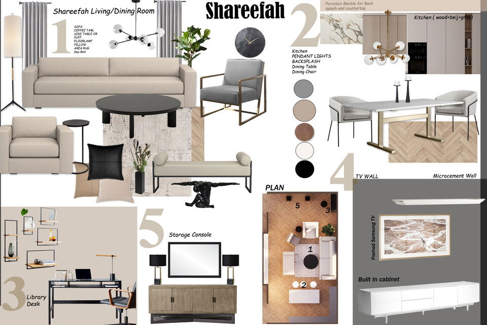 Diseño de sala familiar contemporánea Fereshteh H. Moodboard 1 thumb