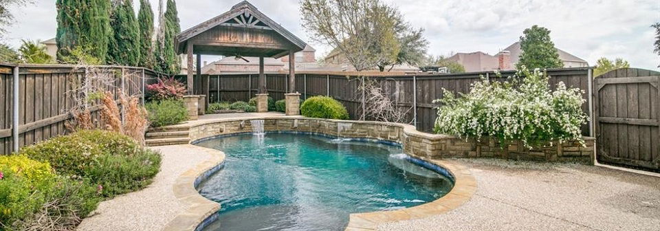 Relaxing Poolside Patio Decor with Wooden Gazebo - Before Photo