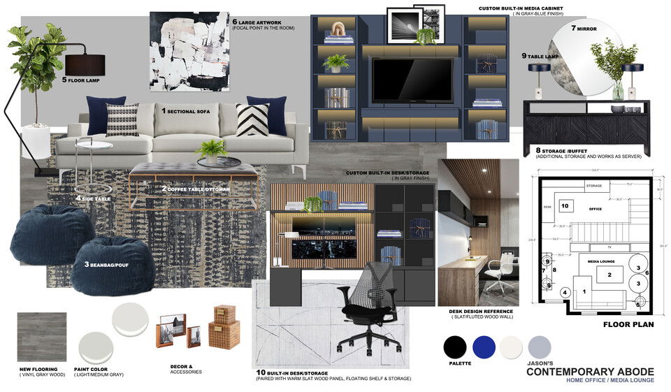 Diseño de oficina moderna contemporánea y sala de medios Ibrahim H. Moodboard 1 thumb
