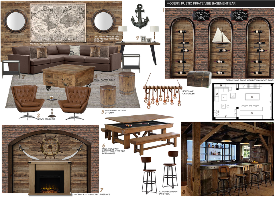 Dark Nautical & Pirate Family Basement Remodel Picharat A.  Moodboard 2 thumb