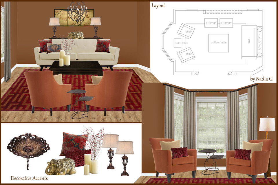 Mediterranean with Asian Accents Living and Dining Room Design Nadia G. Moodboard 1 thumb