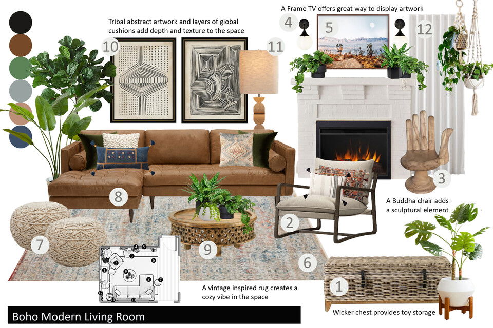 Boho Home Design with White Brick Fireplace Drew F. Moodboard 2 thumb