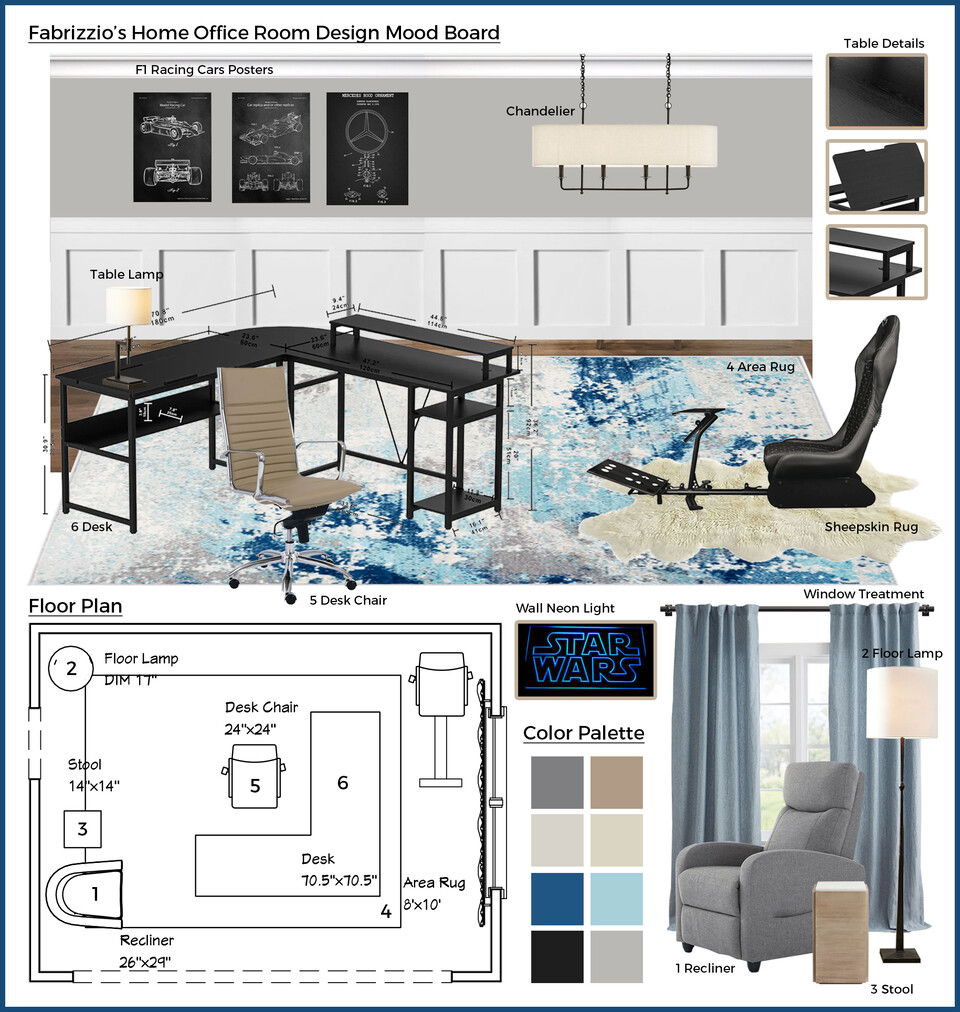Diseño de Pequeña Oficina y Sala de Juegos Rajna S. Moodboard 1 miniatura