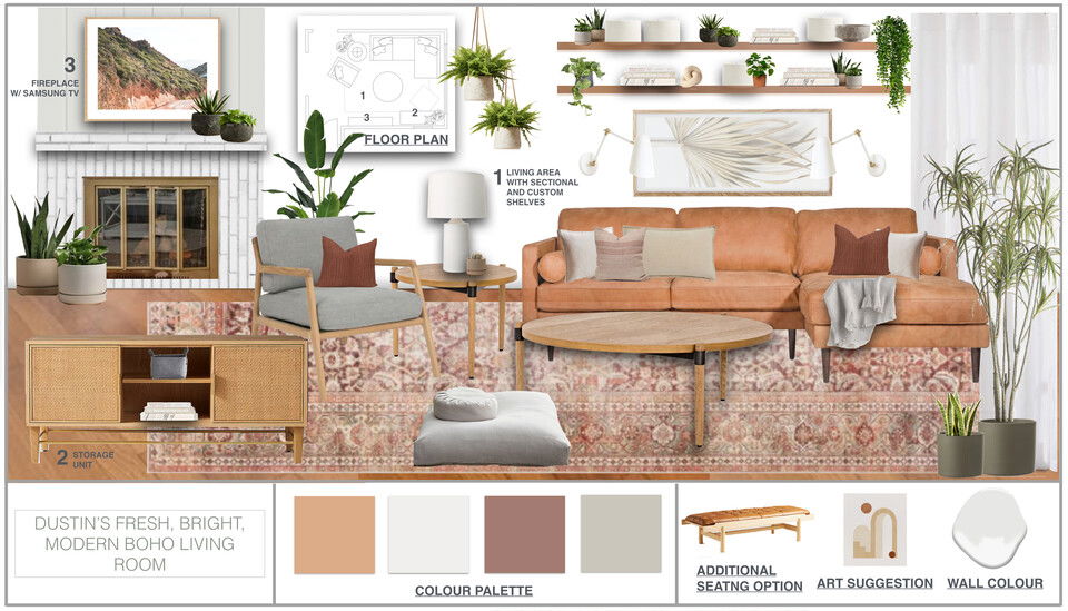 Boho Home Design with White Brick Fireplace Ryley B. Moodboard 1 thumb