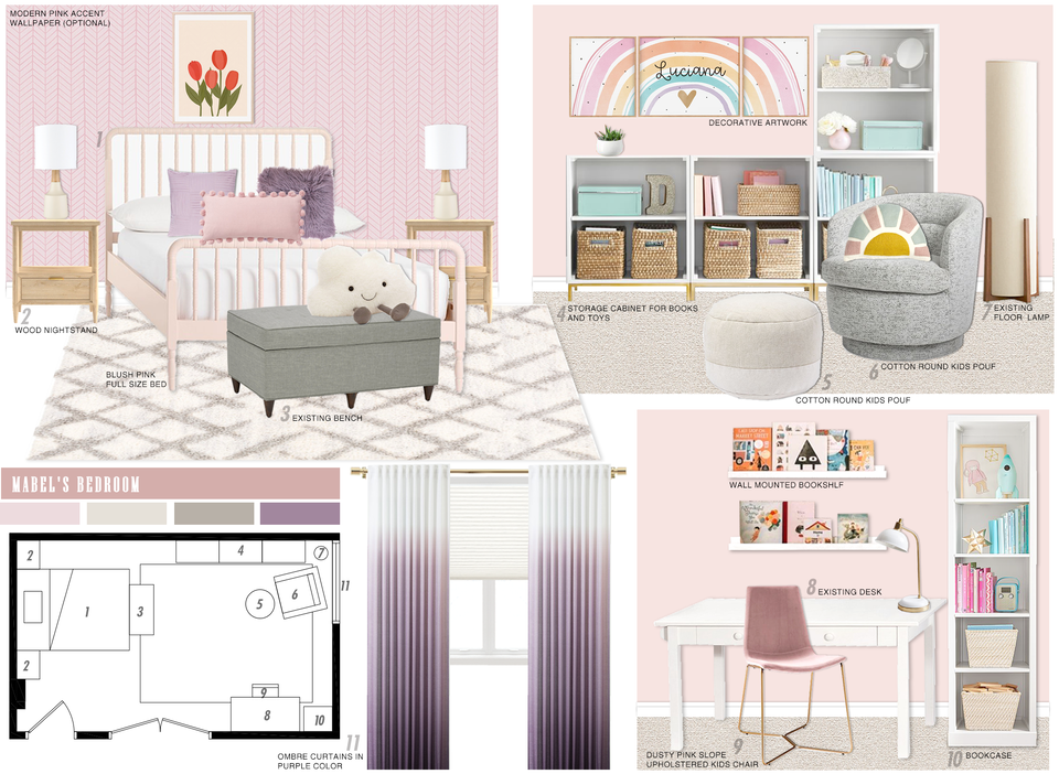 Diseño de interior de dormitorio colorido y ecléctico para niña Picharat A. Moodboard 2