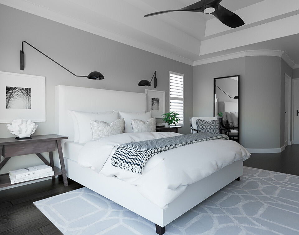 Modern White & Grey Bedroom Interior Design