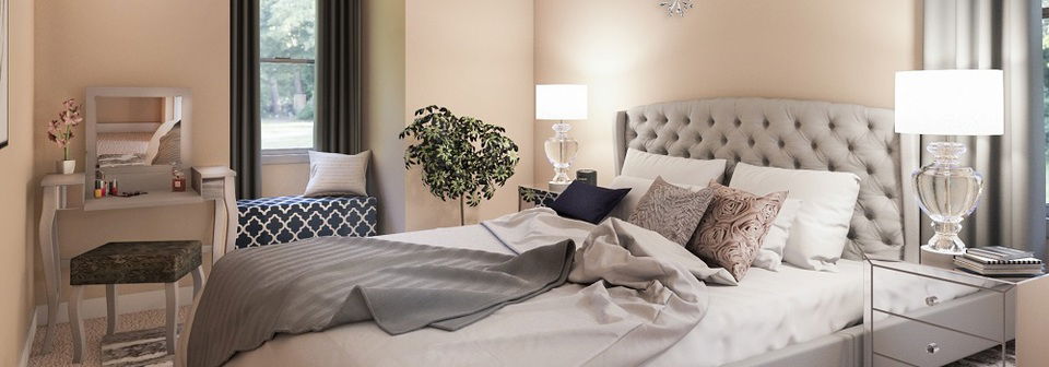 Dormitorio de invitados de estilo transitional- Renderizado del después