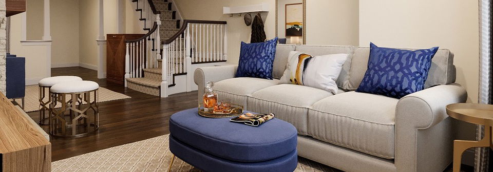 Natural & Navy Transitional Living Room Idea- After Rendering