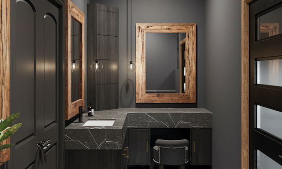 Moody Master Bathroom Remodel by top Brentwood interior designers