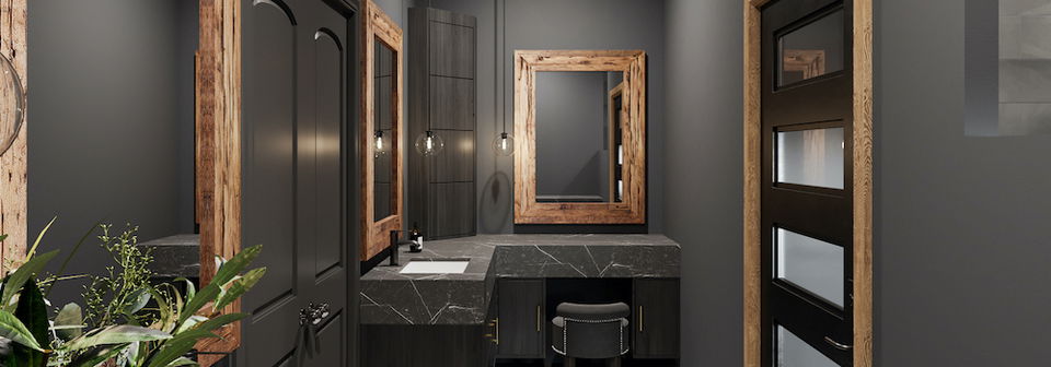 Moody Master Bathroom Remodel by top Brentwood interior designers