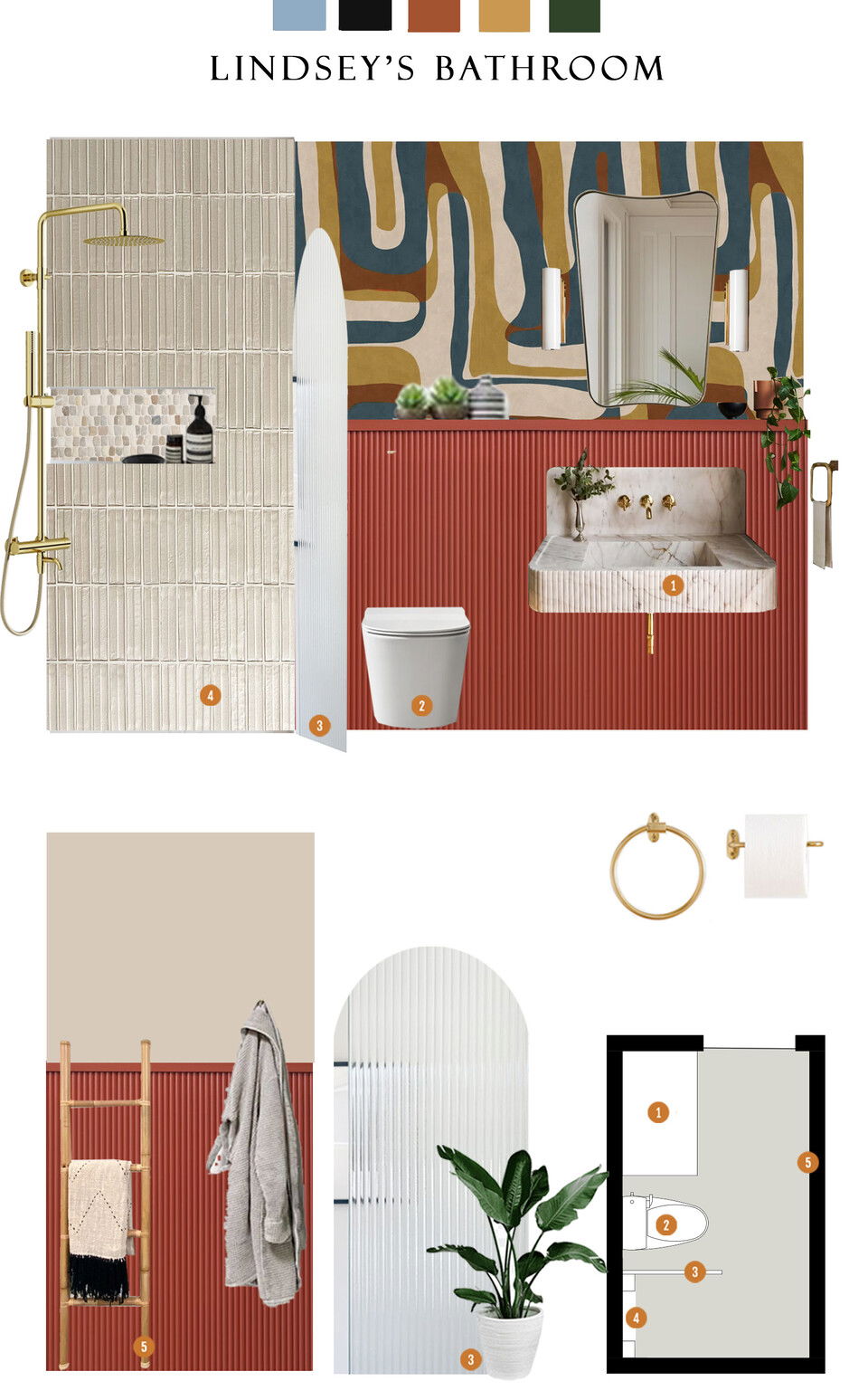 Moodboard 2 de Nada M. para remodelación de dormitorio y baño en tonos tierra modernos