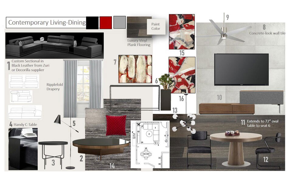 Masculine Contemporary Living & Dining Combo Wanda P. Moodboard 1 thumb