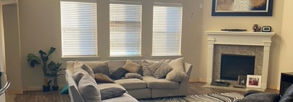 Sophisticated Black & White Living Room- Before Photo