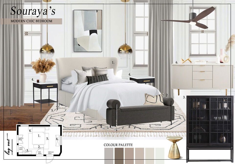 Tablero de inspiración de renovación del dormitorio principal Modern Chic Kristina B. 2 thumb