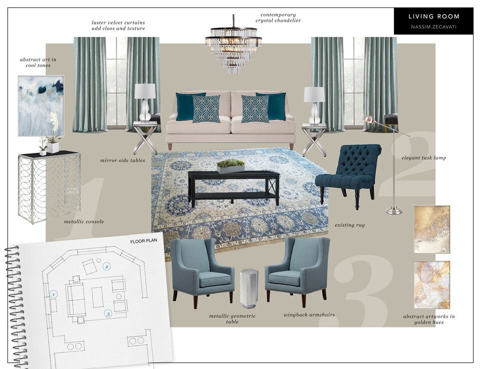 Beautiful Blues in Living Room Transformation Eleni P Moodboard 1 thumb