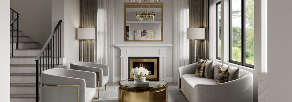 Modern Glam Living Room and Dining Room- After Rendering