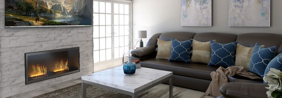 Transitional Living Room with Blue Accents- After Rendering