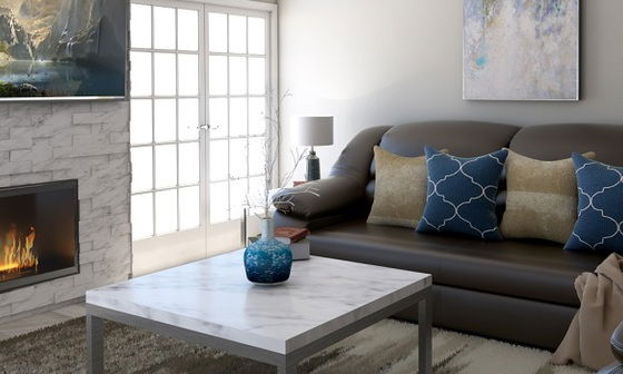 Transitional Living Room with Blue Accents