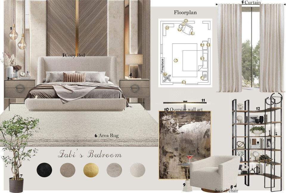 Renovación de dormitorio moderna, elegante y acogedora Esra S. Moodboard 1 miniatura