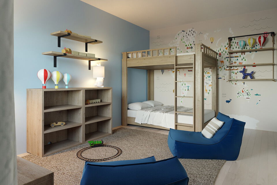 Cozy contemporary master bedroom & kids room