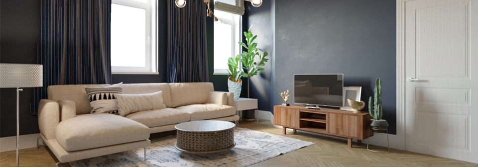 Diseño de interiores de sala de estar y comedor moderno y contemporáneo - Renderizado Después