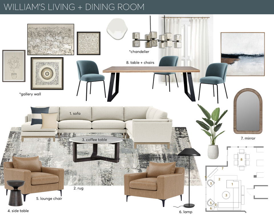 Contemporary Multi Room Design with Pops of Color Jessica S. Moodboard 2 thumb