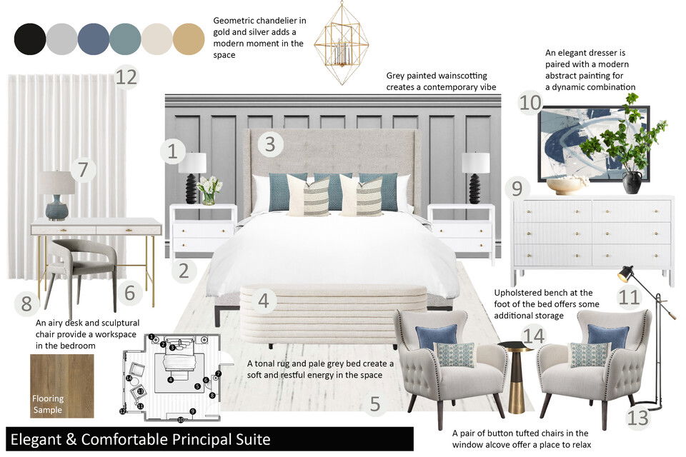 Diseño de dormitorio con techo abovedado de transición Drew F. Tablero de ánimo 2 miniatura