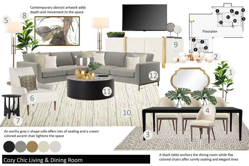 Glam & Chic Living and Dining Interior Design Drew F. Moodboard 1 thumb