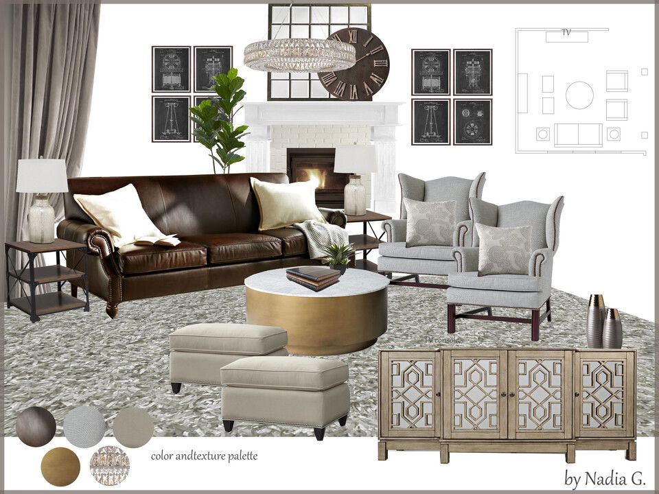 Diseño de sala de estar Glamour Masculino Nadia G. Moodboard 1 miniatura