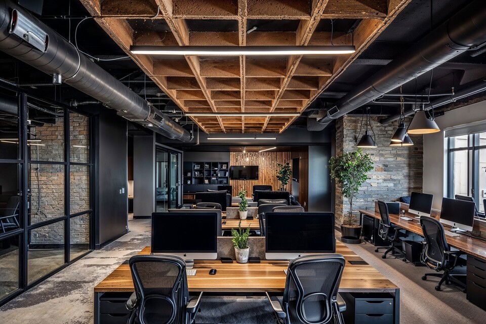 Dark Rustic Office Interior Design 