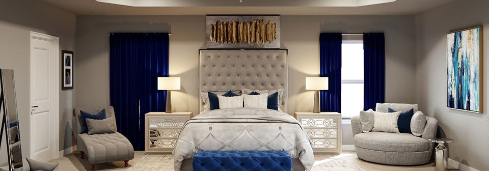 Sophisticated Glam Bedroom Interior Design- After Rendering